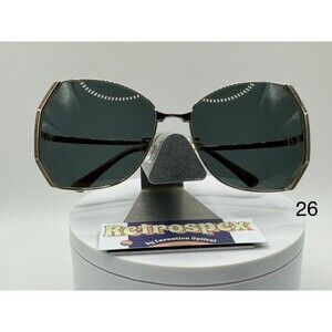 Vintage Oversize Sunglasses NOS Retro Style Green Lenses Gold Brown Metal Frame